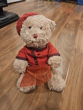 Plush Gund Beige Teddy Bear in Red Outfit